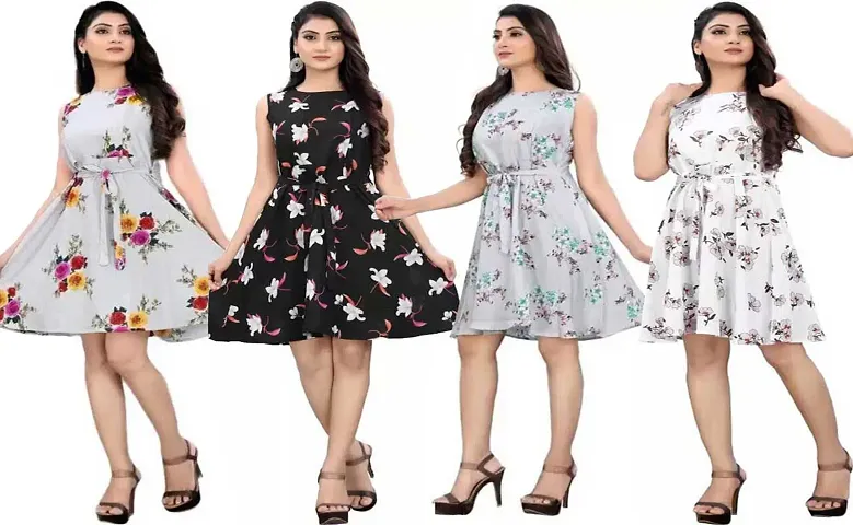 Stylish Fancy Crepe Dresses For Women Pack Of 4