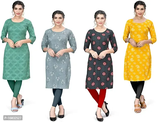 Stylish A-Line Multicoloured Printed Crepe Kurta Pack Of 4-thumb0