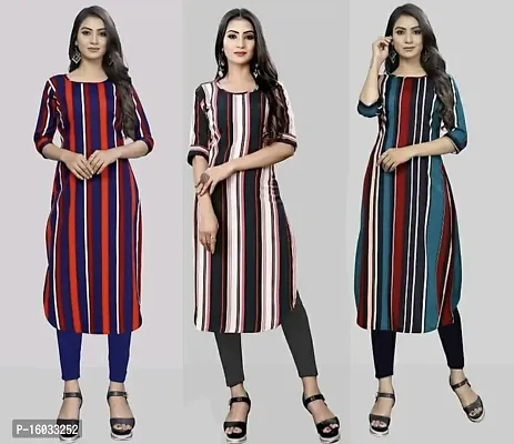 Stylish A-Line Multicoloured Striped Crepe Kurta Pack Of 3-thumb0