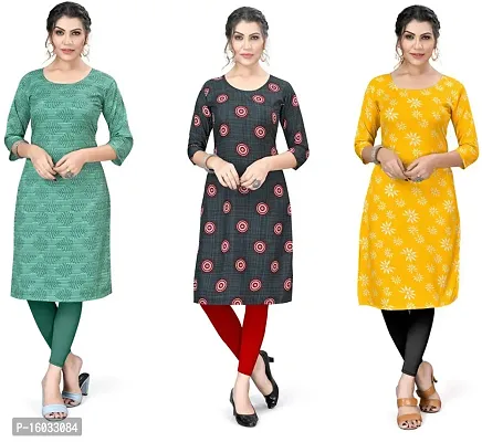 Stylish A-Line Multicoloured Printed Crepe Kurta Pack Of 3-thumb0