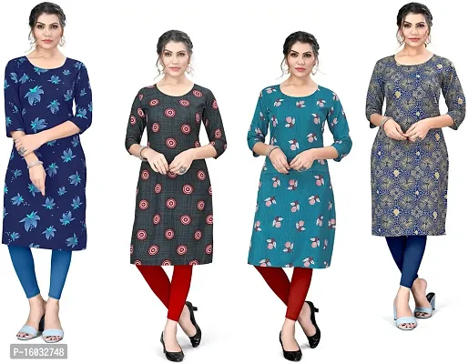 Stylish A-Line Multicoloured Printed Crepe Kurta Pack Of 4