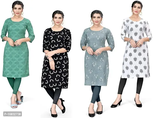 Stylish A-Line Multicoloured Printed Crepe Kurta Pack Of 4