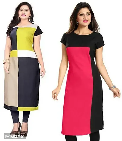 Stylish Colourblocked Crepe Kurta For Women Pack Of 2