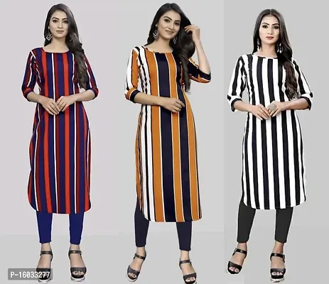 Stylish A-Line Multicoloured Striped Crepe Kurta Pack Of 3-thumb0