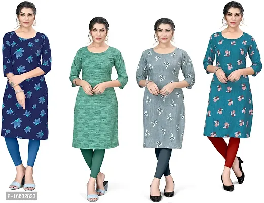 Stylish A-Line Multicoloured Printed Crepe Kurta Pack Of 4-thumb0