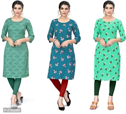 Stylish A-Line Multicoloured Printed Crepe Kurta Combo Of 3-thumb0