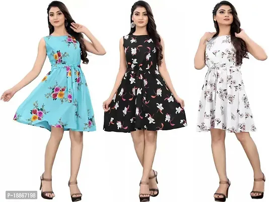 Stylish Fancy Crepe Dresses For Women Pack Of 3