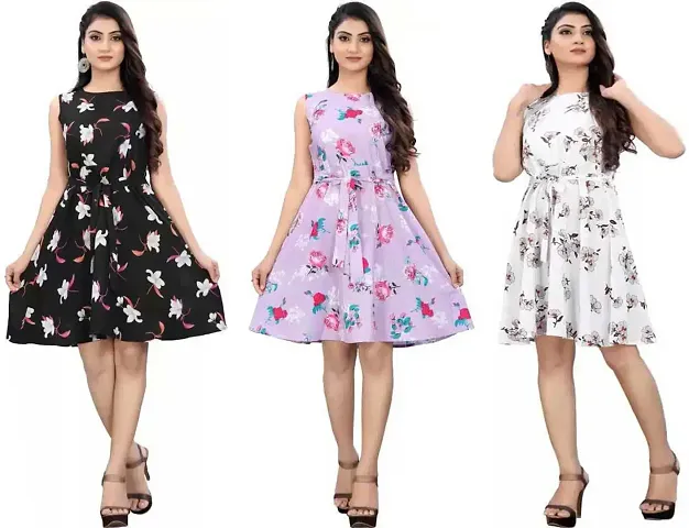 Fancy Crepe Anarkali Printed Kurta - Pack Of 3