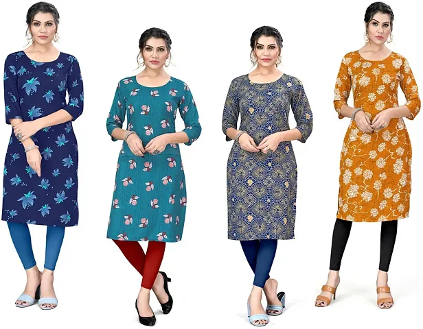 Graceful A-Line Printed Crepe Kurta Pack Of 4