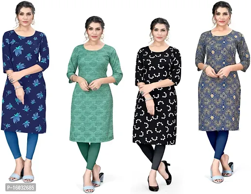 Stylish A-Line Multicoloured Printed Crepe Kurta Pack Of 4