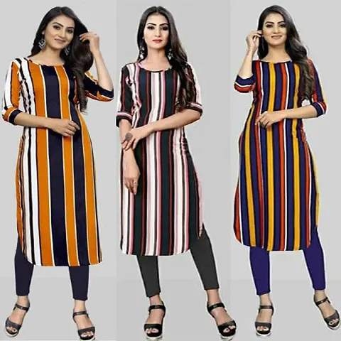 Stylish Straight Printed Crepe Kurta Pack Of 3 Vol 7