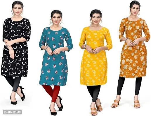 Stylish A-Line Multicoloured Printed Crepe Kurta Pack Of 4-thumb0