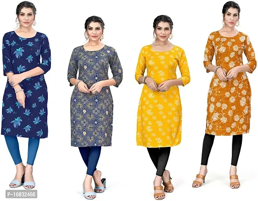 Stylish A-Line Multicoloured Printed Crepe Kurta Pack Of 4