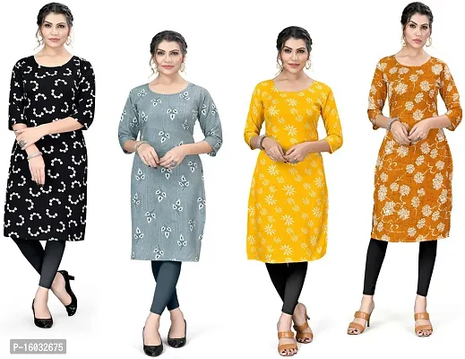 Stylish A-Line Multicoloured Printed Crepe Kurta Pack Of 4-thumb0