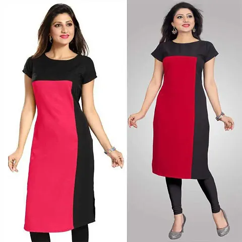 Stylish Colourblocked Crepe Kurta For Women Pack Of 2