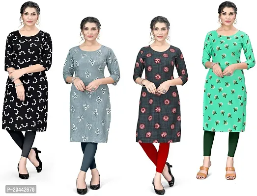 Stylish A-Line Printed Crepe Kurta Pack Of 4