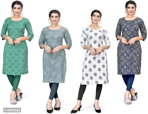 Stylish A-Line Printed Crepe Kurta Pack Of 4