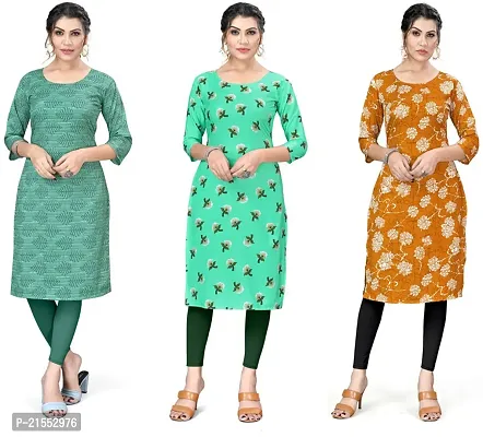 Stylish A-Line Multicoloured Printed Crepe Kurta Combo Of 3