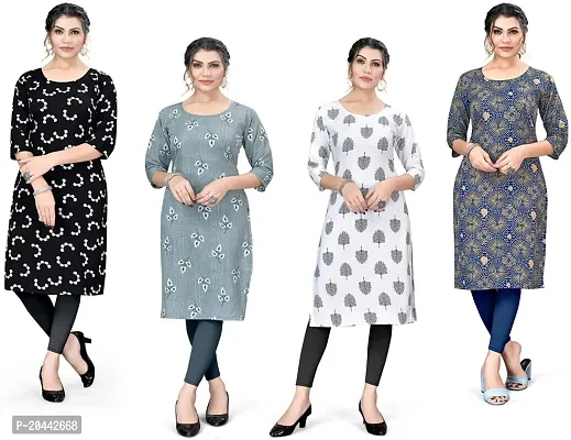 Stylish A-Line Printed Crepe Kurta Pack Of 4