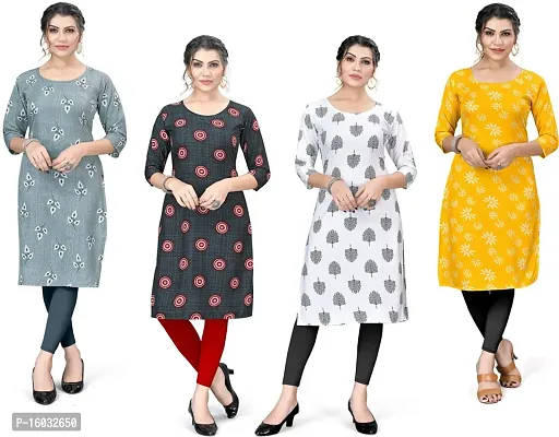 Stylish A-Line Multicoloured Printed Crepe Kurta Pack Of 4-thumb0