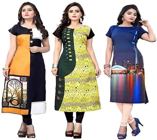 Stylish Straight Printed Crepe Kurta Pack Of 3 Vol 4