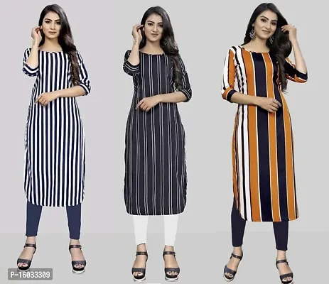 Stylish Straight Multicoloured Printed Crepe Kurta Pack Of 3