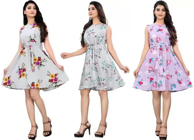 Stylish Fancy Crepe Dresses For Women Pack Of 3