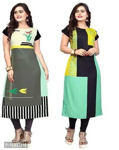 Stylish Printed Crepe Kurta For Women Pack Of 2