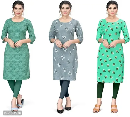 Stylish A-Line Multicoloured Printed Crepe Kurta Combo Of 3