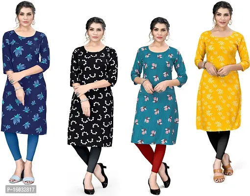 Stylish A-Line Multicoloured Printed Crepe Kurta Pack Of 4-thumb0