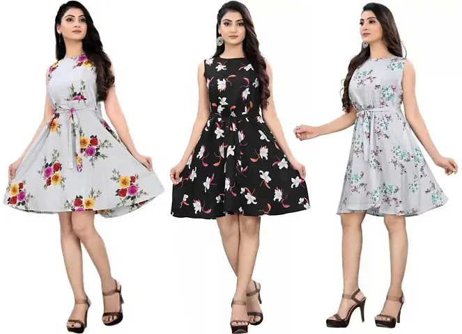 Stylish Fancy Crepe Dresses For Women Pack Of 3