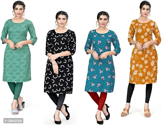 Stylish A-Line Printed Crepe Kurta Pack Of 4-thumb0