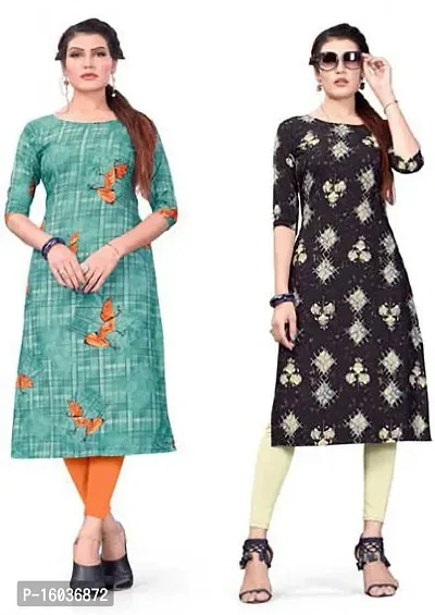 Stylish Printed Crepe Kurta For Women Pack Of 2