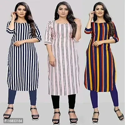 Stylish Straight Multicoloured Striped Crepe Kurta Pack Of 3-thumb0