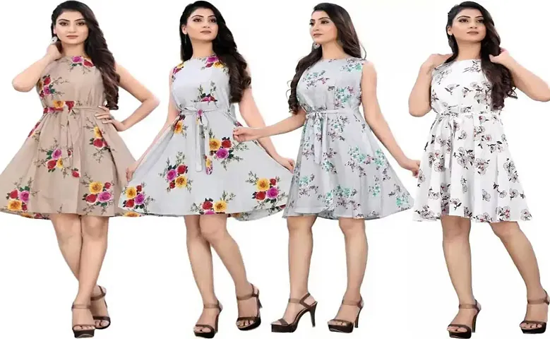 Fancy Crepe Anarkali Printed Kurta - Pack Of 4