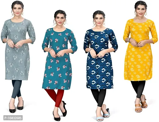 Stylish A-Line Multicoloured Printed Crepe Kurta Pack Of 4-thumb0