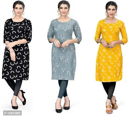 Stylish A-Line Multicoloured Printed Crepe Kurta Pack Of 3-thumb0