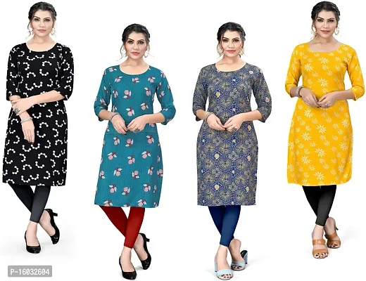 Stylish A-Line Multicoloured Printed Crepe Kurta Pack Of 4-thumb0