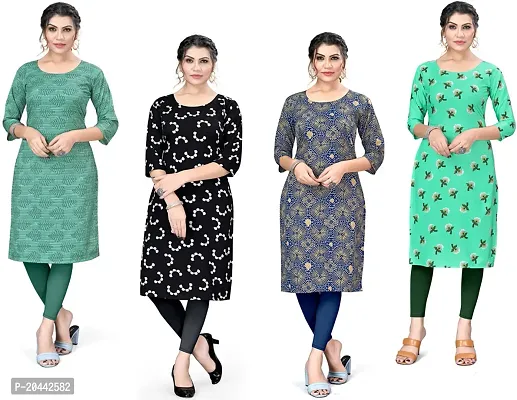 Stylish A-Line Printed Crepe Kurta Pack Of 4