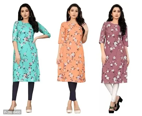 Fancy Crepe Printed Kurtas For Women Pack Of 3-thumb0