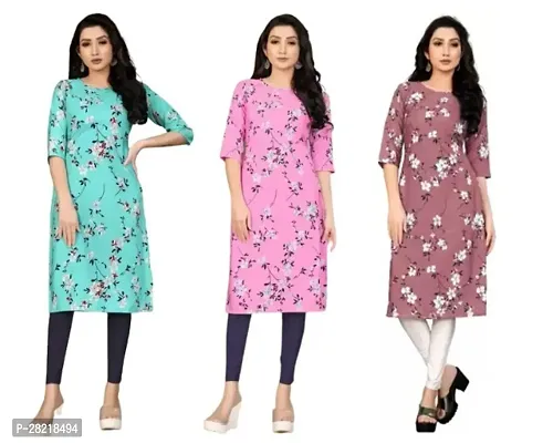 Fancy Crepe Printed Kurtas For Women Pack Of 3-thumb0