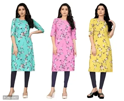 Fancy Crepe Printed Kurtas For Women Pack Of 3