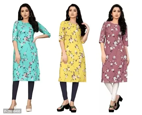 Fancy Crepe Printed Kurtas For Women Pack Of 3-thumb0