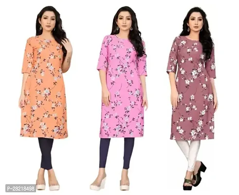 Fancy Crepe Printed Kurtas For Women Pack Of 3-thumb0