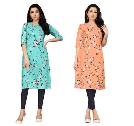 FANCY CREPE PRINTED KURTAS FOR WOMEN PACK OF 2