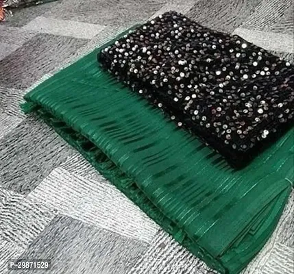 Stylish Georgette Dark Green Striped Saree With Blouse Piece-thumb0