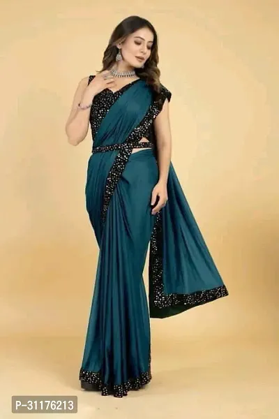 Stylish Lycra Blend Saree With Blouse Piece For Women-thumb0