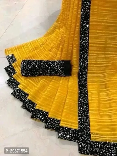 Stylish Georgette Mustard Striped Saree With Blouse Piece