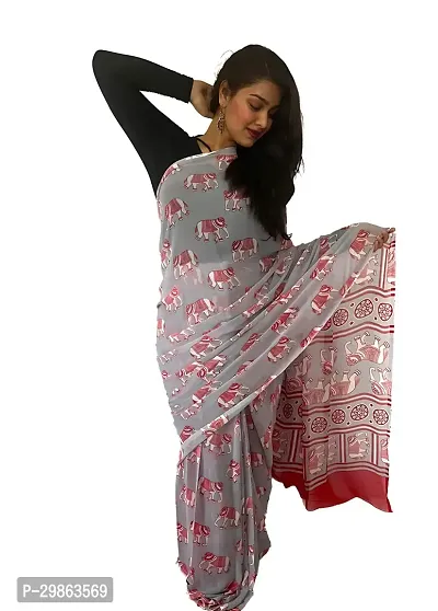 Elegant Grey Georgette Printed Saree with Blouse piece For Women-thumb0