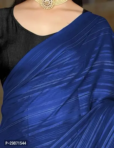 Stylish Georgette Navy Blue Striped Saree With Blouse Piece